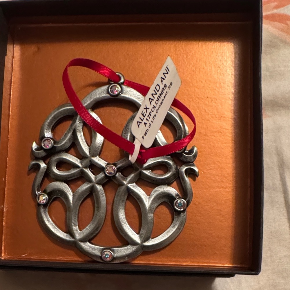 Alex and Ani Silver Ornament with Red Ribbon adorned with Swarovski crystals
